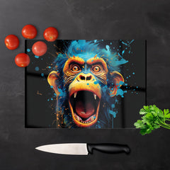 Crazy Monkey Face Splashart Glass Chopping Board