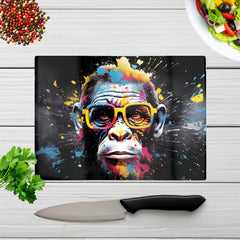 Coloured Splashart Monkey Face Glass Chopping Board