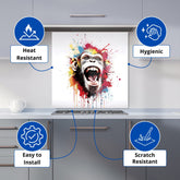 Coloured Splashart Crazy Monkey Face Kitchen Splashback