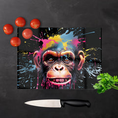 Multi Coloured Monkey Face Splashart Glass Chopping Board