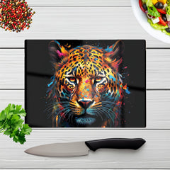 Splashart Leopard Face Glass Chopping Board