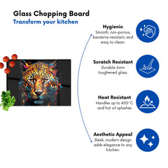 Splashart Leopard Face Glass Chopping Board