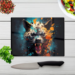 Splashart Angry Hyena Face Glass Chopping Board