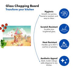 Teddy Bead On A Beach Holiday Glass Chopping Board