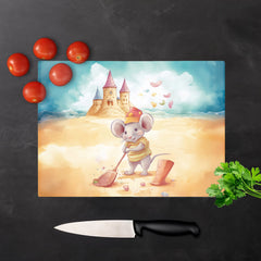 Mouse On A Beach Holiday Glass Chopping Board
