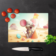 A Mouse On A Beach Holiday Glass Chopping Board