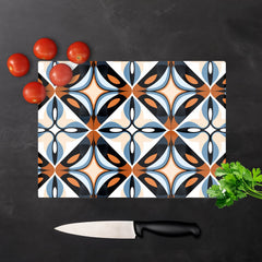 Brown And Blue Geometric Pattern Glass Chopping Board