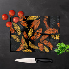 Orange Feather Leaves Glass Chopping Board