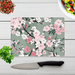 Pink Floral Abstract Pattern Glass Chopping Board