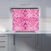 Pink Abstract Floral Design Kitchen Splashback