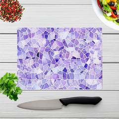 Purple And White Mosaic Design Glass Chopping Board