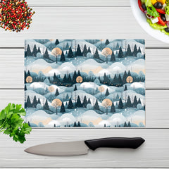 Dreamy Snowy Christmas Scene Glass Chopping Board