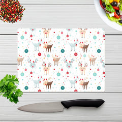 Happy Reindeer With Christmas Lights Glass Chopping Board