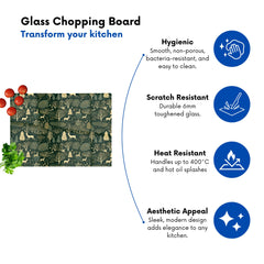 Green Christmas Woodlands Glass Chopping Board