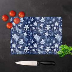 Paisley Christmas Stars Blue Glass Chopping Board