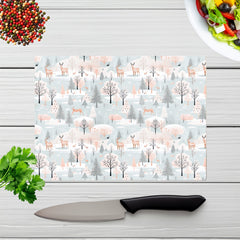 Whimsical Christmas Winter Wonderland Glass Chopping Board
