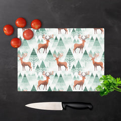 Reindeer On A Snowy Landscape Glass Chopping Board