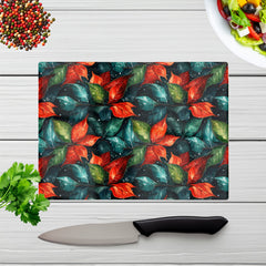 Christmas Watercolour Holly Leaf Glass Chopping Board