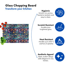 Whimsical Gingerbread House Pattern Glass Chopping Board