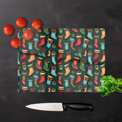 Christmas Stockings Glass Chopping Board