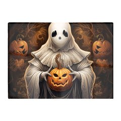 Spooky White Ghost Holding Pumpkin Glass Chopping Board