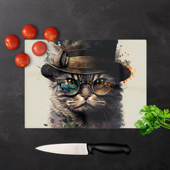 Cat With Glasses And Hat Splashart Chopping Board
