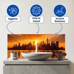 Sunrise In The City Glass Bathroom Splashback