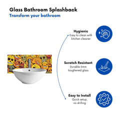 Autumnal Skulls Pattern Glass Bathroom Splashback