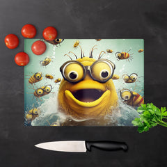Happy Worm And Bees Splashart Chopping Board