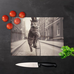 Victorian Cat Riding A Bike Chopping Board
