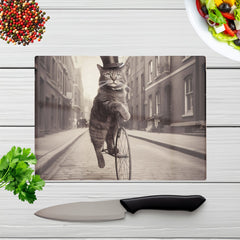Victorian Cat Riding A Bike Chopping Board