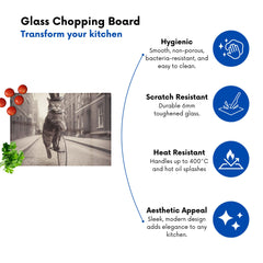 Victorian Cat Riding A Bike Chopping Board