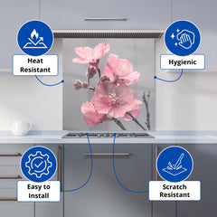 Delicate Pink Flowers Kitchen Splashback
