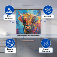 Splashart Highland Cow Kitchen Splashback