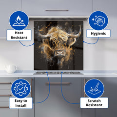 Bronze Splashart Highland Cow Kitchen Splashback