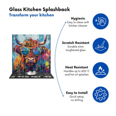 Splashart Highland Cow With Glasses Kitchen Splashback