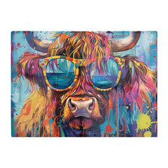 Splashart Highland Cow With Glasses Chopping Board