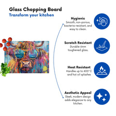 Splashart Highland Cow With Glasses Chopping Board