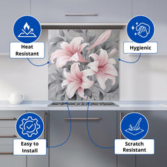 Pink Lilies On Grey Kitchen Splashback