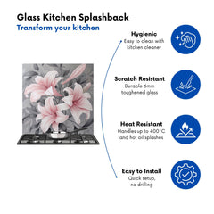 Pink Lilies On Grey Kitchen Splashback