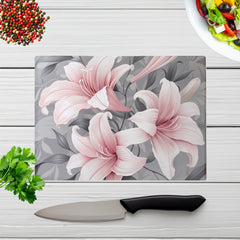 Pink Lilies On Grey Chopping Board