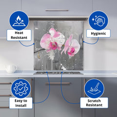 Pink Orchids Splashart Kitchen Splashback