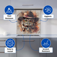 Owl With Hat And Glasses Kitchen Splashback