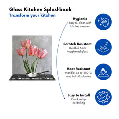 Painted Pink Tulips Kitchen Splashback