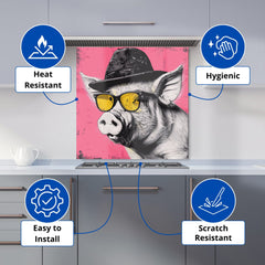Pig In A Hat And Glasses Kitchen Splashback