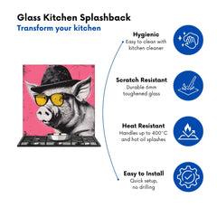 Pig In A Hat And Glasses Kitchen Splashback