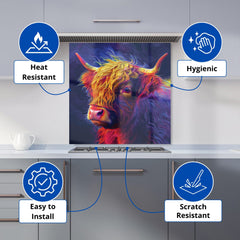 Vibrant Highland Cow Kitchen Splashback