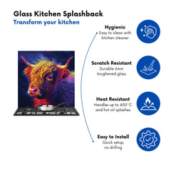 Vibrant Highland Cow Kitchen Splashback