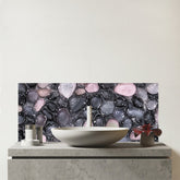 Glossy Pebbles in Soft Hues Glass Bathroom Splashback