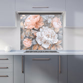 Blush Blossoms on Silver Kitchen Splashback